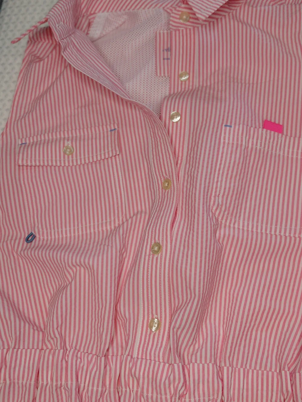 Vineyard Vines Dress Performance Seersucker Vented Pink White Striped Size 2 - Picture 10 of 11